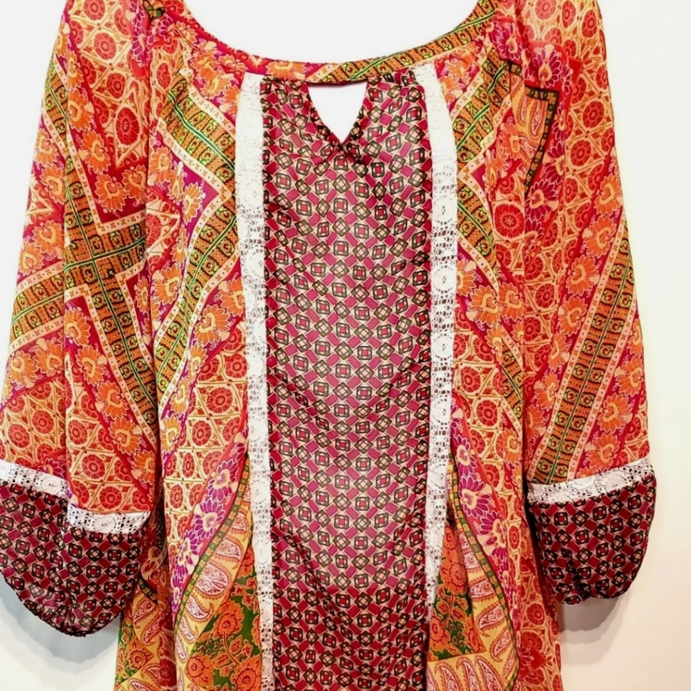 FIGUEROA & FLOWER L tunic boho blouse womens L